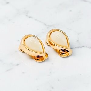Vintage Christian Dior Gold Tone and Ivory Teardrop Earrings